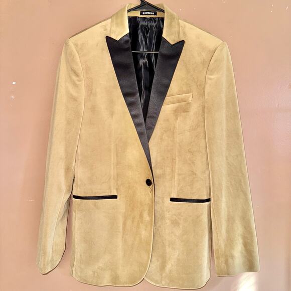 Express Men's Slim Velour Tuxedo Blazer Coat Sport Jacket Tan - Size 38R - Picture 1 of 9